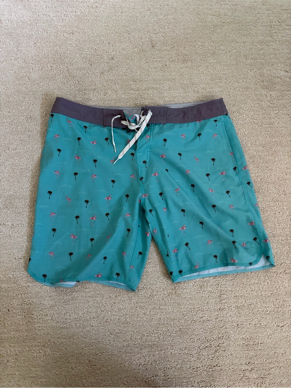 Men's Teal Palm & Flamingo Swim Trunks